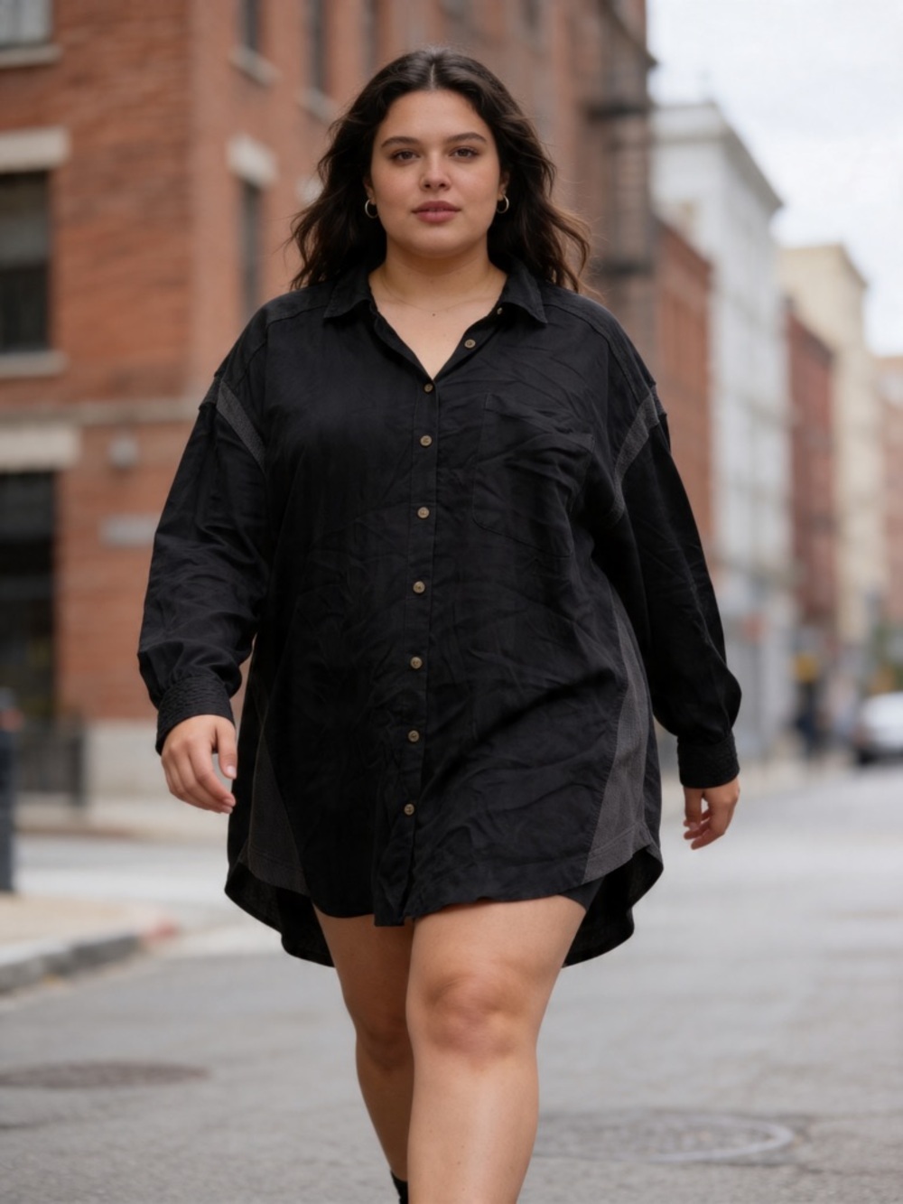 torrid Black Oversized Button-Down Shirt Dress
